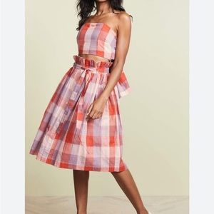 Red Checkered Skirt Set